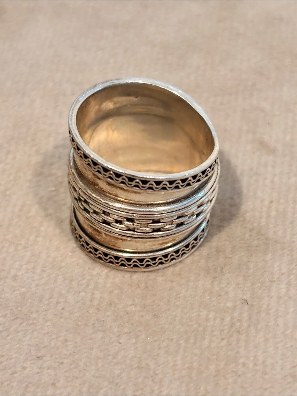 Designer 925 Sterling Silver Textured Stackable Wide Band Ring - Size 7